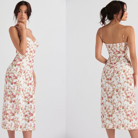HOUSE OF CB 'Charlotte' Rose Print Corset Midi Sundress NWOT - Picture 8 of 13